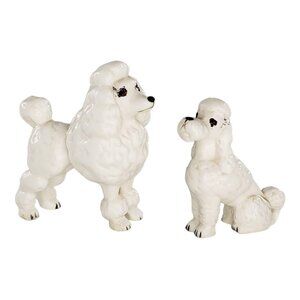 Vintage Bone China White Poodle Miniature Figurine Set Dog Family *Repaired*